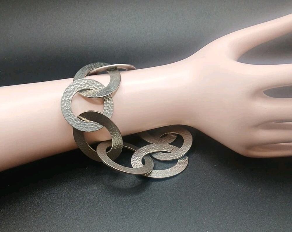 Chico's Chunky Linked Circles Bracelet Silver Tone